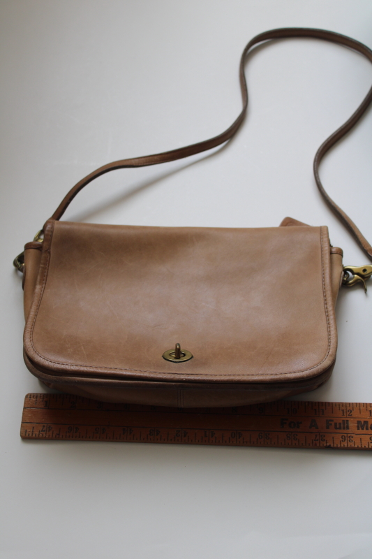 photo of vintage Bonnie Cashin Coach 9755 leather purse, putty brown long strap shoulder bag #10