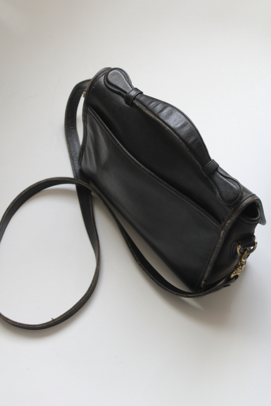 photo of vintage Bonnie Cashin Coach Court bag, black leather top handle purse, long strap shoulder bag #4