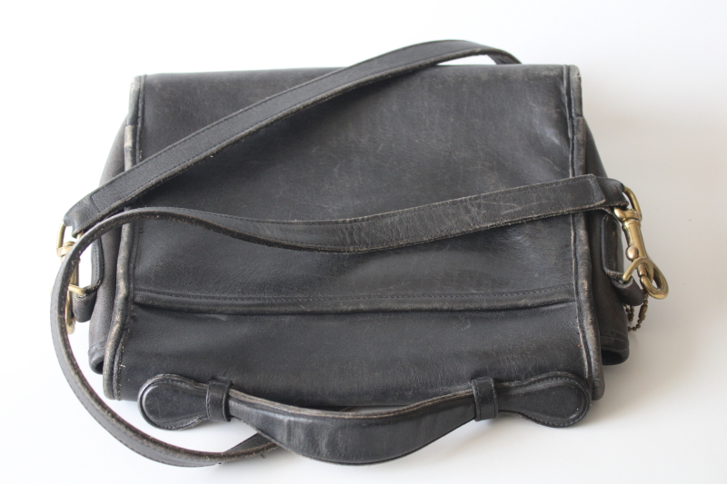 photo of vintage Bonnie Cashin Coach Court bag, black leather top handle purse, long strap shoulder bag #8