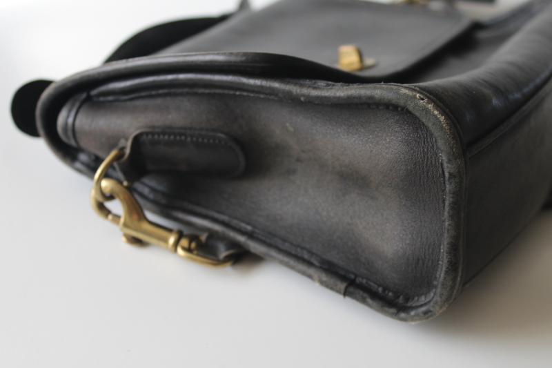 photo of vintage Bonnie Cashin Coach Court bag, black leather top handle purse, long strap shoulder bag #9