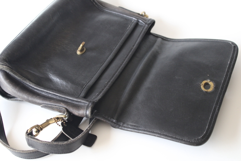photo of vintage Bonnie Cashin Coach Court bag, black leather top handle purse, long strap shoulder bag #12