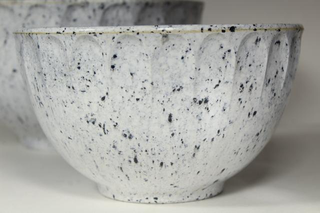 photo of vintage Boonton melmac confetti mixing bowls, mod black and white spatter melamine #7