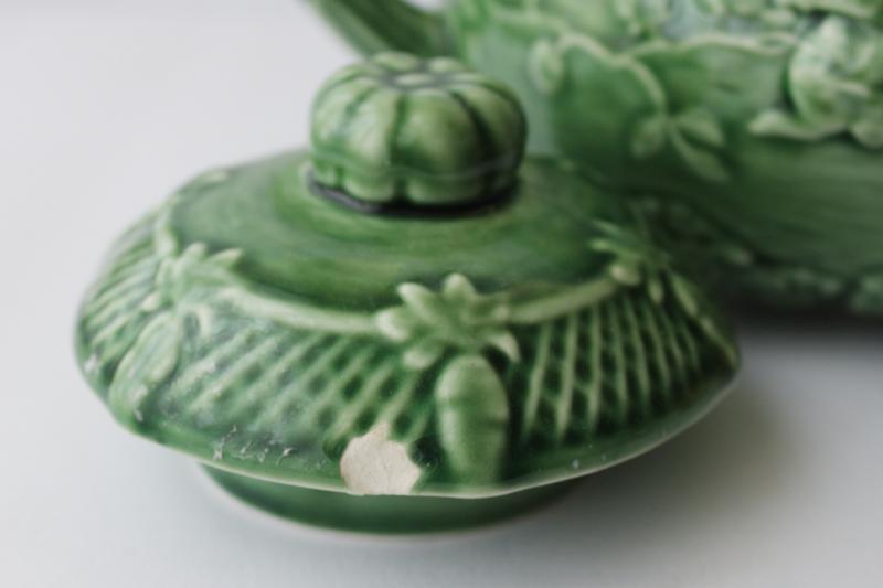 photo of vintage Bordallo Pinheiro Portugal pottery rabbits pattern cabbage green teapot #5