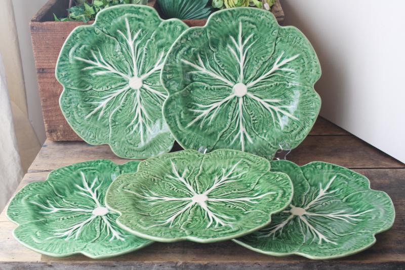 photo of vintage Bordallo Pinheiro green cabbage leaf Portugal pottery chargers or plates #1