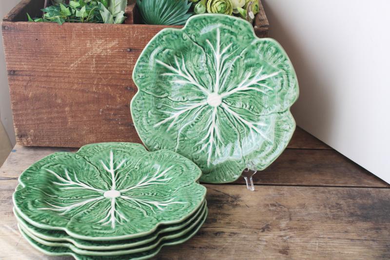 photo of vintage Bordallo Pinheiro green cabbage leaf Portugal pottery chargers or plates #3