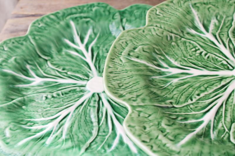 photo of vintage Bordallo Pinheiro green cabbage leaf Portugal pottery chargers or plates #5