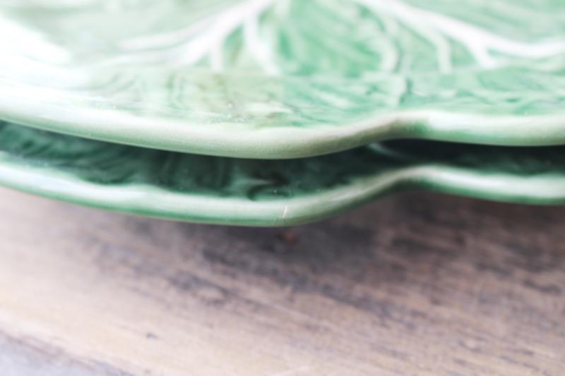 photo of vintage Bordallo Pinheiro green cabbage leaf Portugal pottery chargers or plates #8