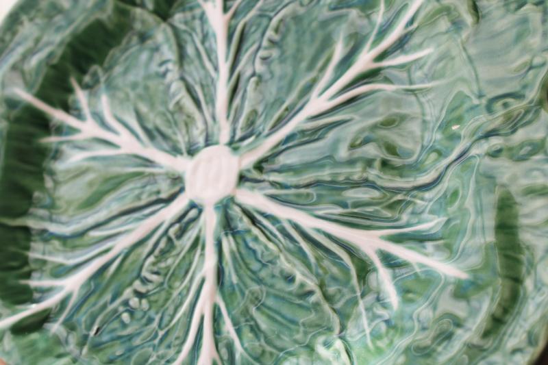 photo of vintage Bordallo Pinheiro green cabbage leaf Portugal pottery chargers or plates #10