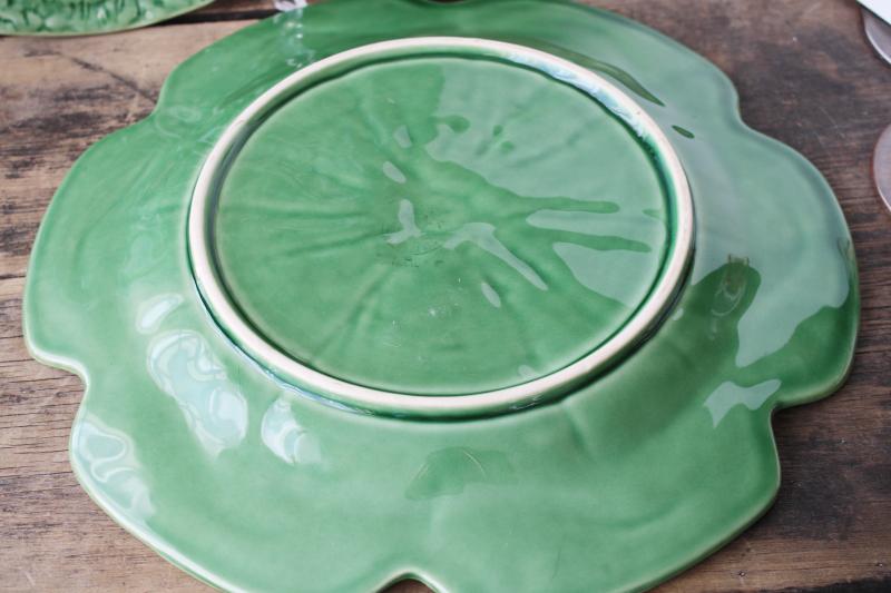 photo of vintage Bordallo Pinheiro green cabbage leaf Portugal pottery chargers or plates #11