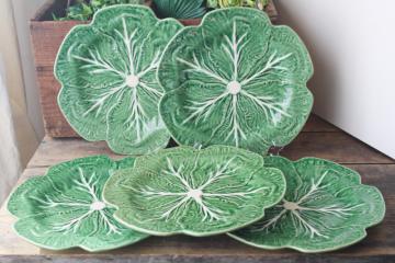 vintage Bordallo Pinheiro green cabbage leaf Portugal pottery chargers or plates