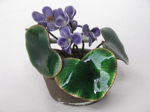 photo of vintage Bovano enamel on copper sculpture, bunch of violets #1