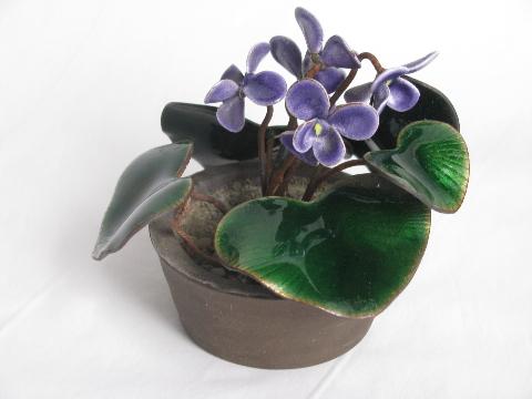 photo of vintage Bovano enamel on copper sculpture, bunch of violets #2