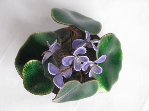 photo of vintage Bovano enamel on copper sculpture, bunch of violets #3