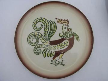 catalog photo of vintage Brock of California hand-painted pottery plate, Chanticleer rooster