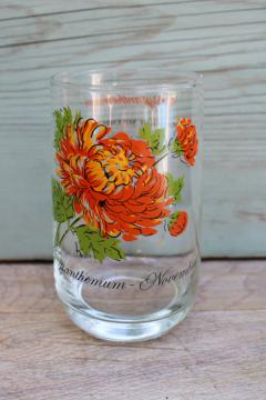 catalog photo of vintage Brockway glass Flower of the Month Chrysanthemum print tumbler November birthday