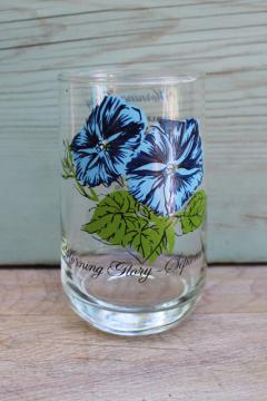 catalog photo of vintage Brockway glass Flower of the Month Morning Glory print tumbler September birthday