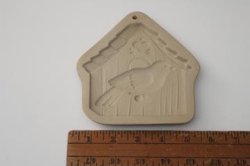 catalog photo of vintage Brown Bag cookie mold, bird in birdhouse craft mold for baking, paper art crafts