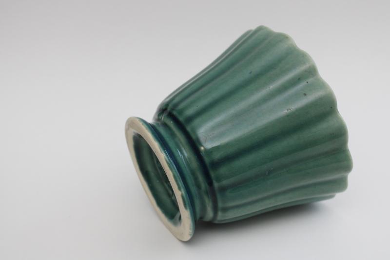 photo of vintage Brush pottery flower pot planter, green glaze, footed scalloped ribbed shape #3