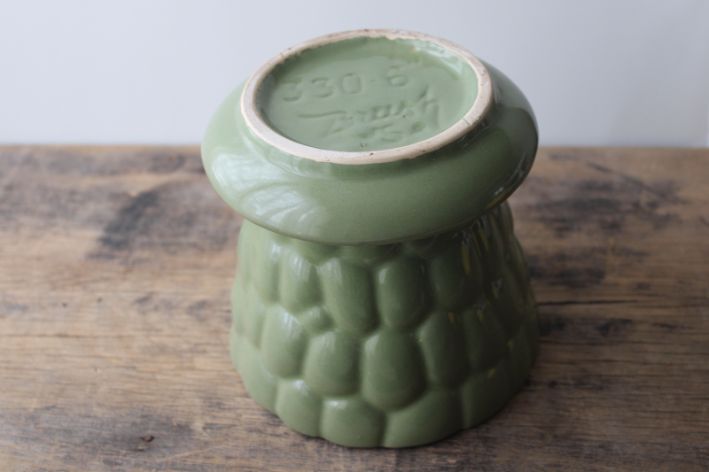 photo of vintage Brush pottery planter pot w/ saucer, pebbled pattern floraline green #5