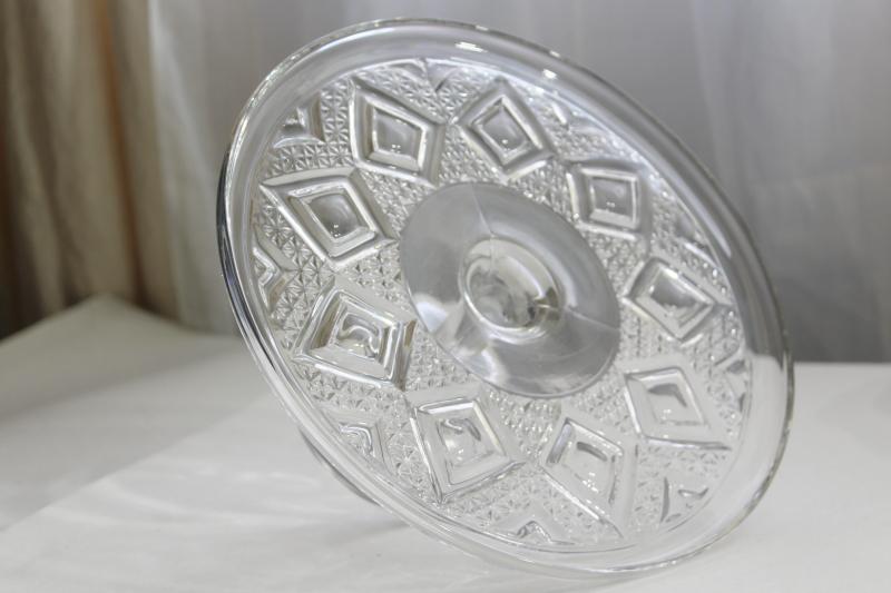 photo of vintage Bryce Grand diamond pressed pattern glass cake stand pedestal plate #1