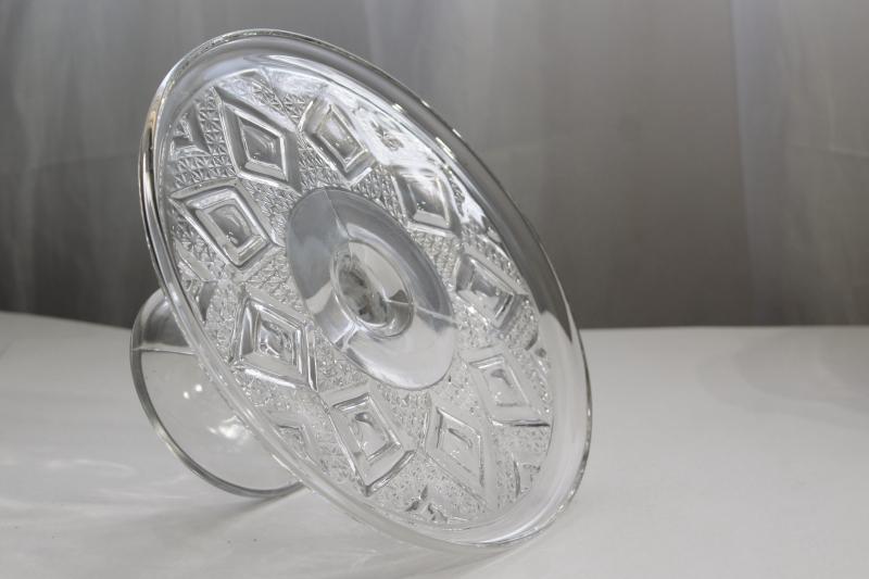photo of vintage Bryce Grand diamond pressed pattern glass cake stand pedestal plate #2