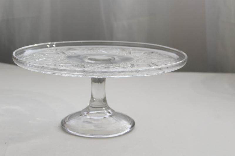 photo of vintage Bryce Grand diamond pressed pattern glass cake stand pedestal plate #3