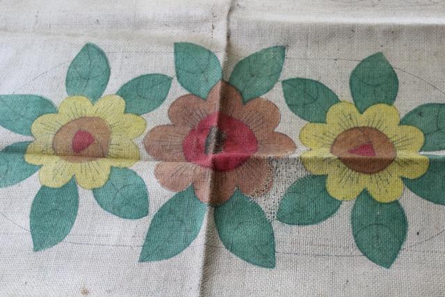 photo of vintage Bucilla needlework canvas, hooked rug to make - painted colors burlap rug backing #1