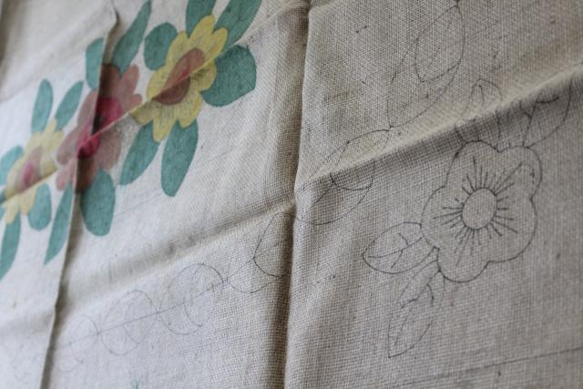 photo of vintage Bucilla needlework canvas, hooked rug to make - painted colors burlap rug backing #2