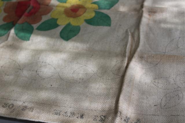 photo of vintage Bucilla needlework canvas, hooked rug to make - painted colors burlap rug backing #6