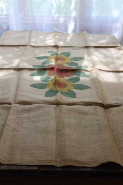 photo of vintage Bucilla needlework canvas, hooked rug to make - painted colors burlap rug backing #8