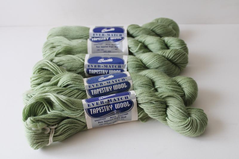 photo of vintage Bucilla pure wool needlepoint tapestry embroidery yarn, pale green #1