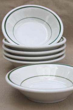 catalog photo of vintage Buffalo china bowls, green band white ironstone restaurant ware