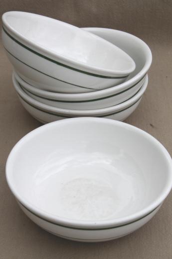 photo of vintage Buffalo china bowls, green band white ironstone restaurant ware #1