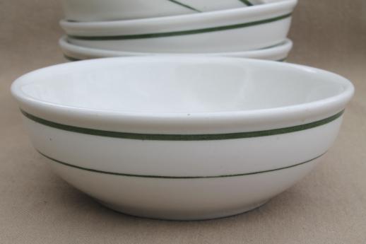 photo of vintage Buffalo china bowls, green band white ironstone restaurant ware #5