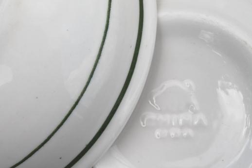 photo of vintage Buffalo china bowls, green band white ironstone restaurant ware #6