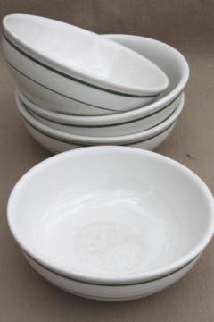 catalog photo of vintage Buffalo china bowls, green band white ironstone restaurant ware