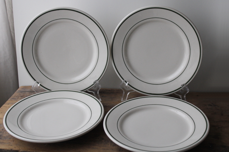 photo of vintage Buffalo china ironstone restaurant ware, green band plates, coffee cups set for 4 #8