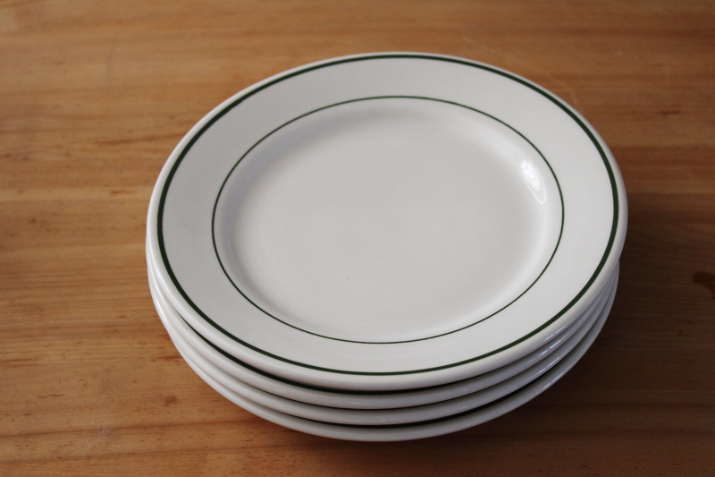 photo of vintage Buffalo china restaurant ware, forest green band white ironstone, diner style lunch plates #5