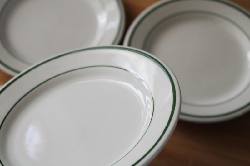 photo of vintage Buffalo china restaurant ware, forest green band white ironstone sandwich plates #4