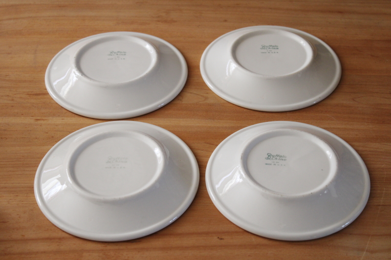 photo of vintage Buffalo china restaurant ware, forest green band white ironstone sandwich plates #5