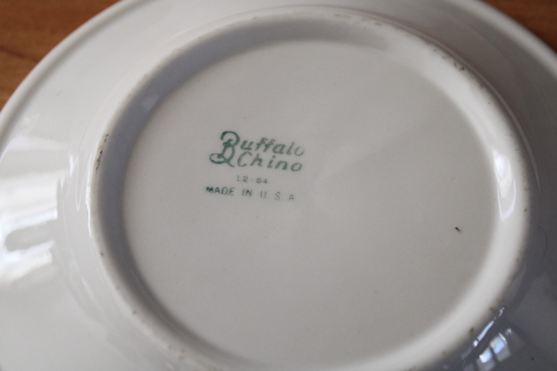 photo of vintage Buffalo china restaurant ware, forest green band white ironstone sandwich plates #6