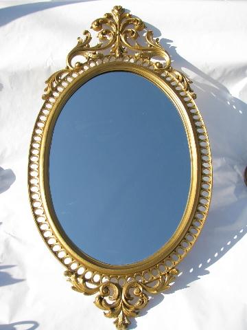 photo of vintage Burwood, faux gold rococo plastic wall mirror, shelf & sconces set #2