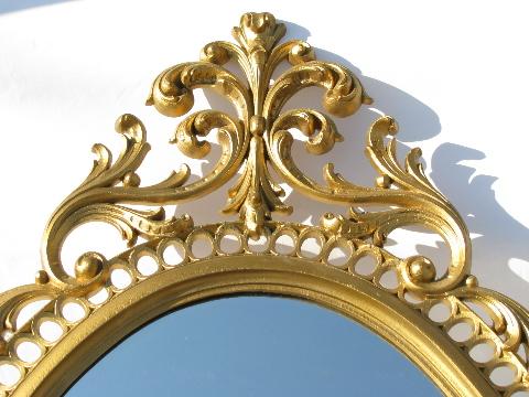 photo of vintage Burwood, faux gold rococo plastic wall mirror, shelf & sconces set #3