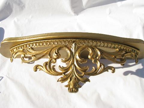 photo of vintage Burwood, faux gold rococo plastic wall mirror, shelf & sconces set #4