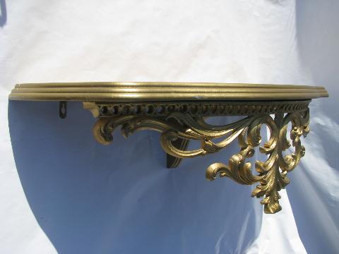 photo of vintage Burwood, faux gold rococo plastic wall mirror, shelf & sconces set #6