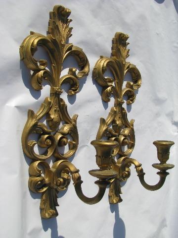 photo of vintage Burwood, faux gold rococo plastic wall mirror, shelf & sconces set #7