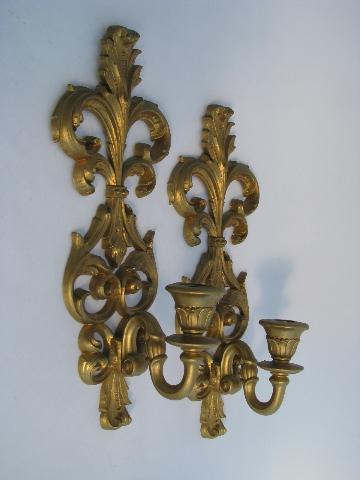 photo of vintage Burwood, faux gold rococo plastic wall sconces for candles #1