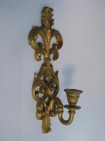 photo of vintage Burwood, faux gold rococo plastic wall sconces for candles #3