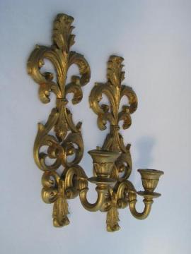 catalog photo of vintage Burwood, faux gold rococo plastic wall sconces for candles