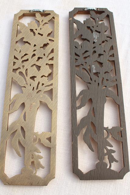 photo of vintage Burwood gold rococo wall art plaques, Syroco type wood composition framed florals pair #10